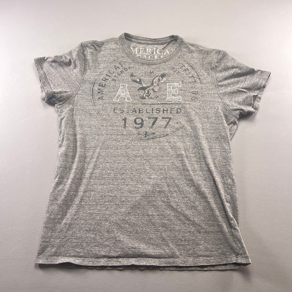 American Eagle Outfitters T Shirt Men Medium Heathered Gray Graphic Print Cotton